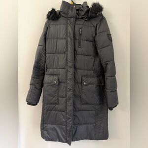 LRL Ralph Lauren Quilted Puffer Jacket Women's S Black Faux Fur Removable Hood
